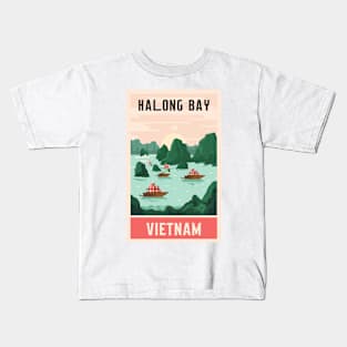 A Vintage Travel Art of Halong Bay - Vietnam Kids T-Shirt